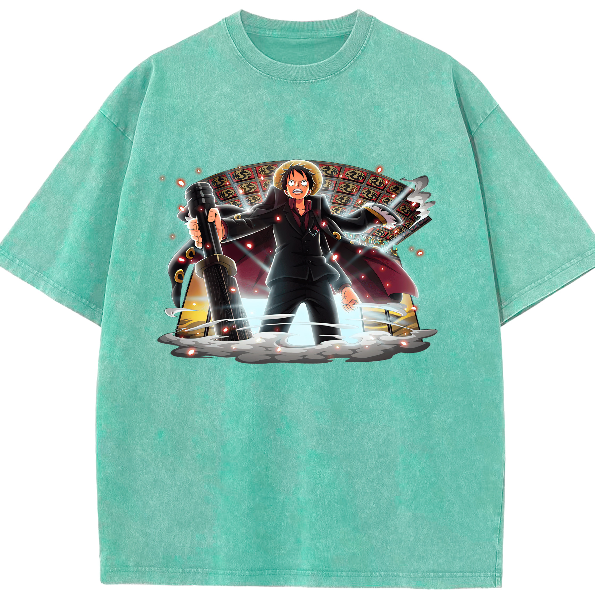 （画像用） ワンピース モンキー・D・ルフィ ONE PIECE Monkey D. Luffy 綿100% ヴィンテージ風 半袖Tシャツ（フロントプリント）